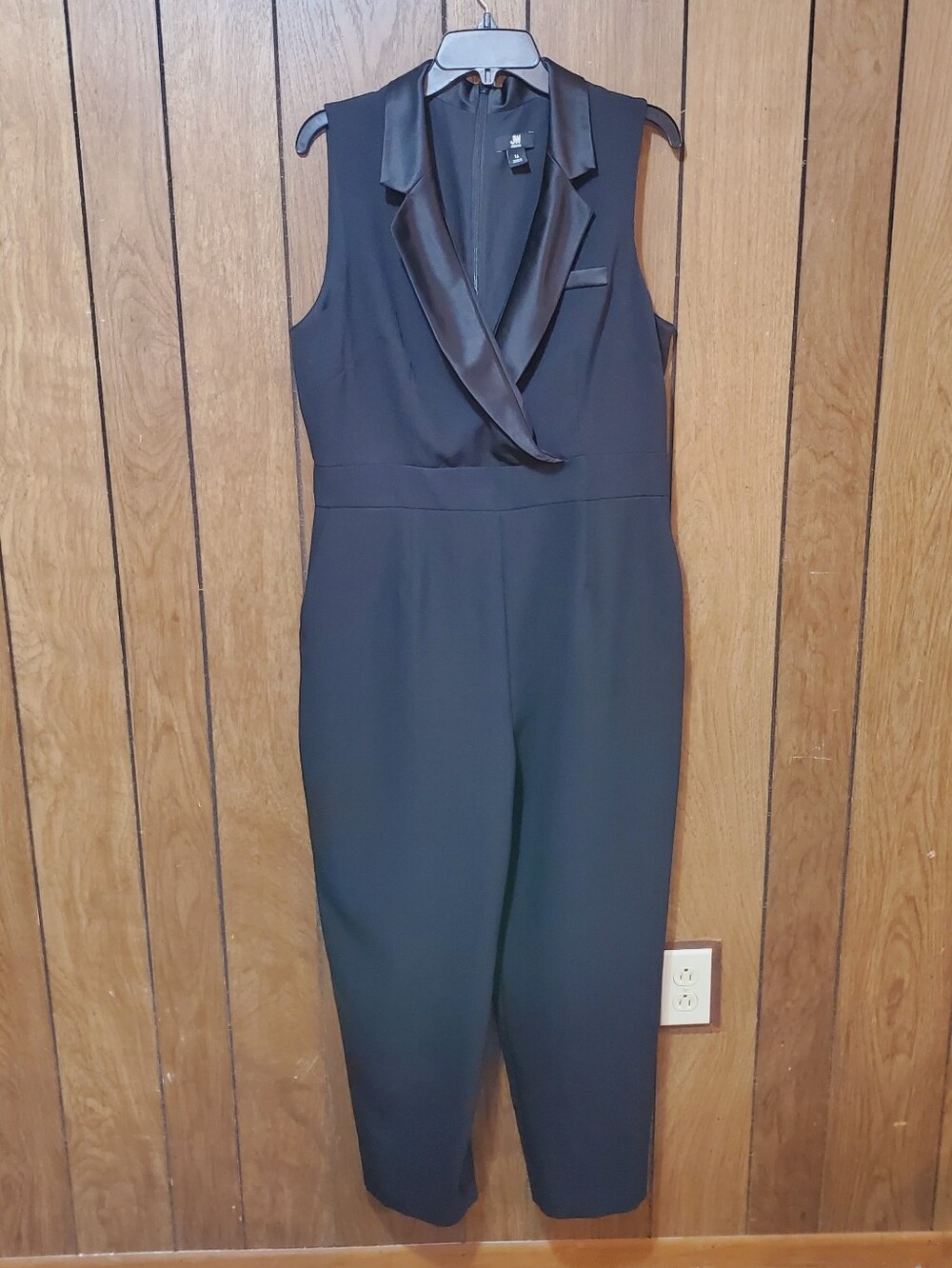 Jason Wu Tuxedo Style Jumpsuit Satin Shawl Lapel Surplice Neck Sleeveless Sz 16
